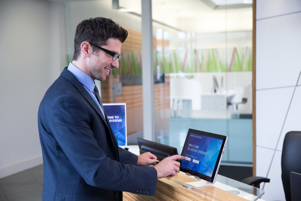 using a visitor management system at the entrance of a facility 